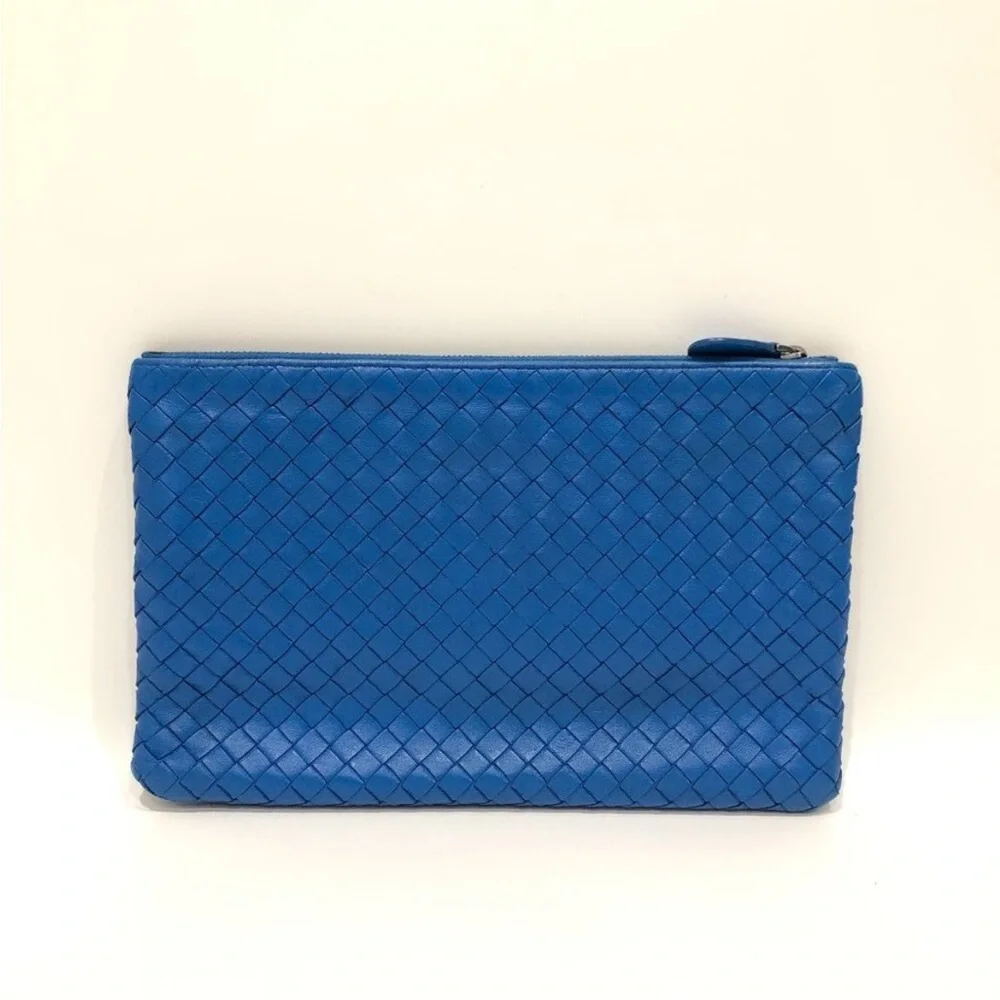 Bottega Veneta Blue Leather Zippy Pouch - Picture 1 of 14